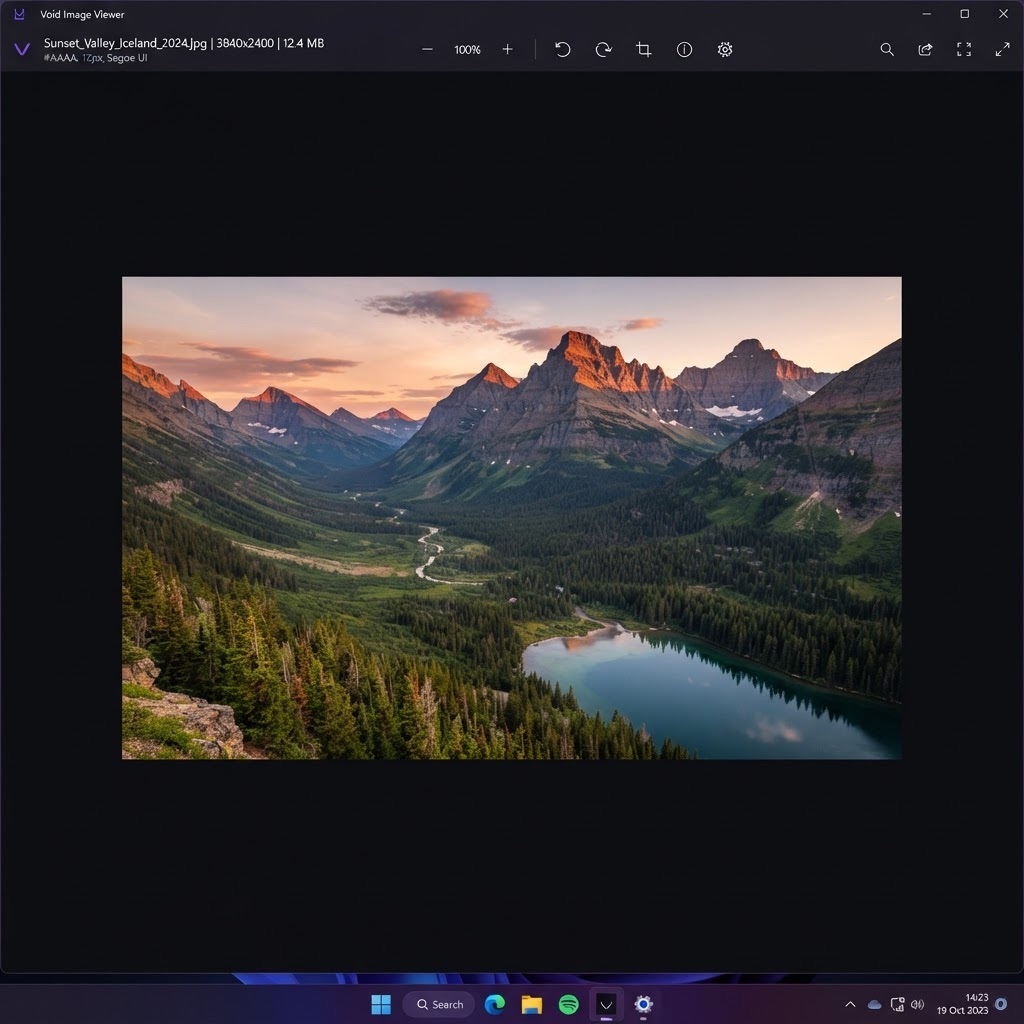 Void Image Viewer — 主查看界面 Void Image Viewer — 主查看界面: 无边框画布,让图片成为绝对主角。