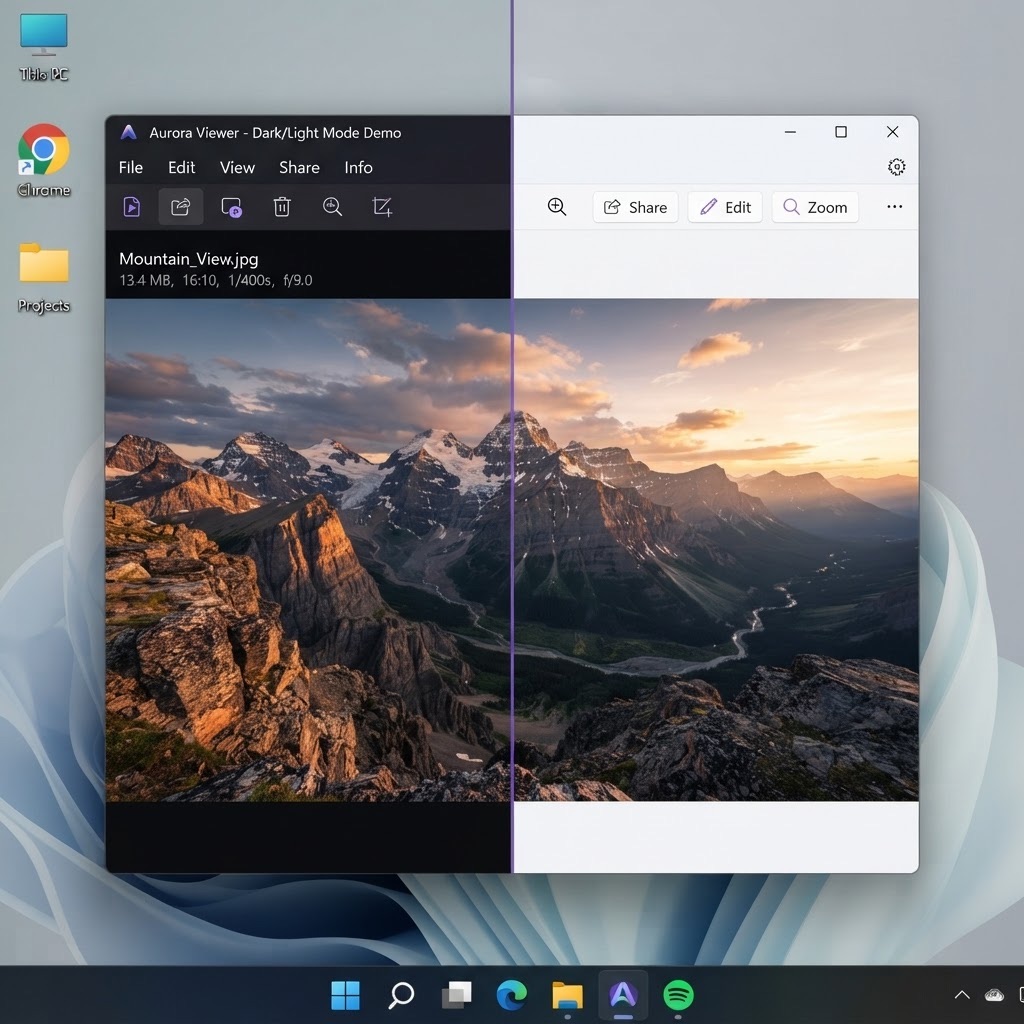 Void Image Viewer — 深色与浅色主题 Void Image Viewer — 深色与浅色主题: 自动匹配你的 Windows 主题。