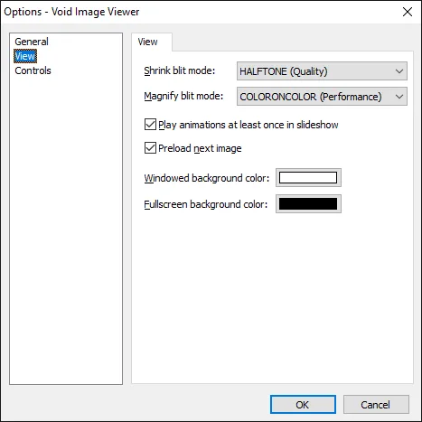 Void Image Viewer View options screenshot — Control zoom, background, scaling and how images are displayed.